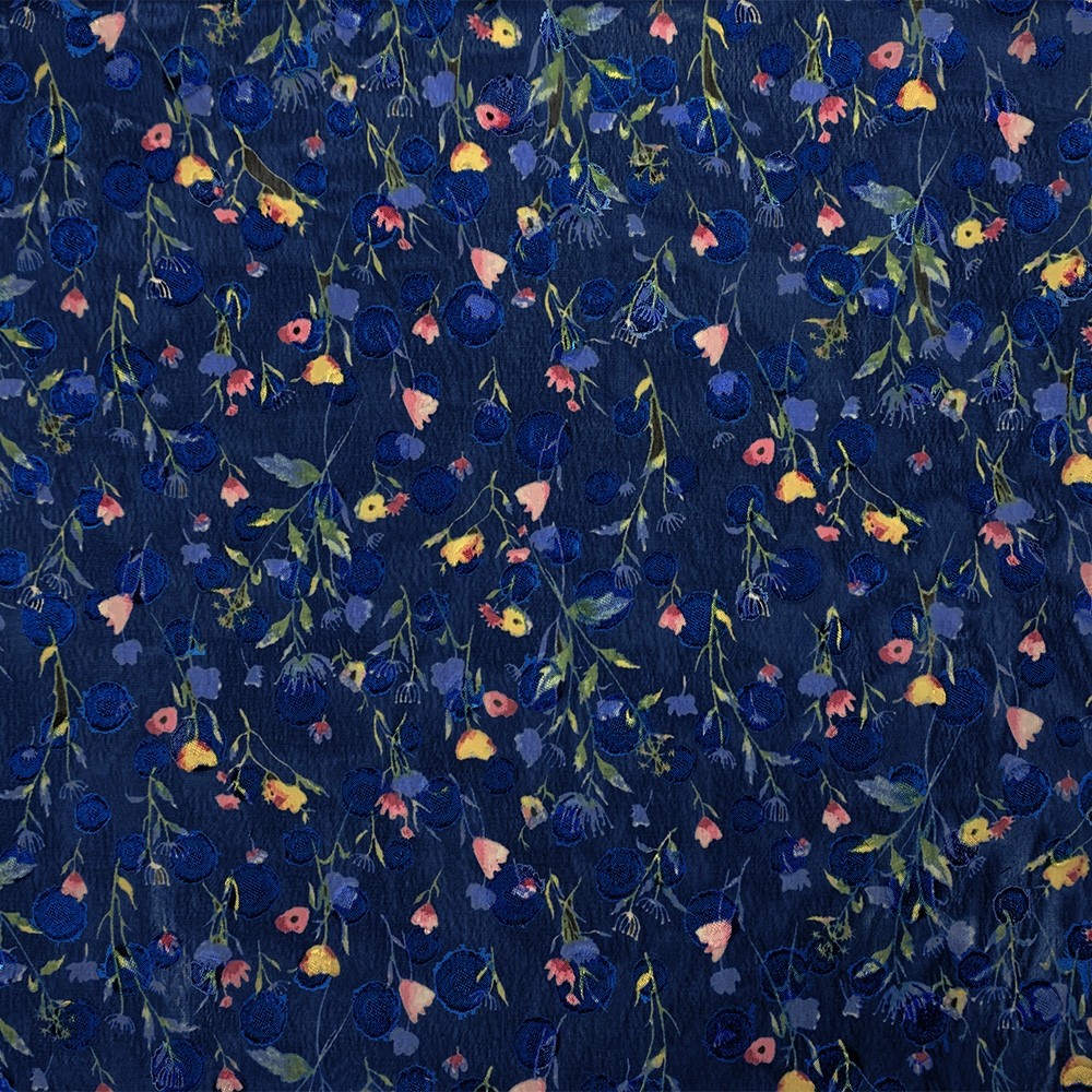 Chiffon Spot Jacquard Ditsy Floral Print Blue