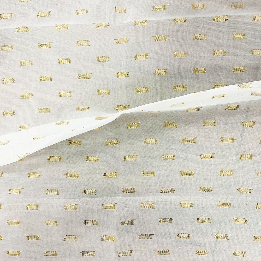 Chiffon With Lurex Squares SM-3937 Ivory with Gold Lurex